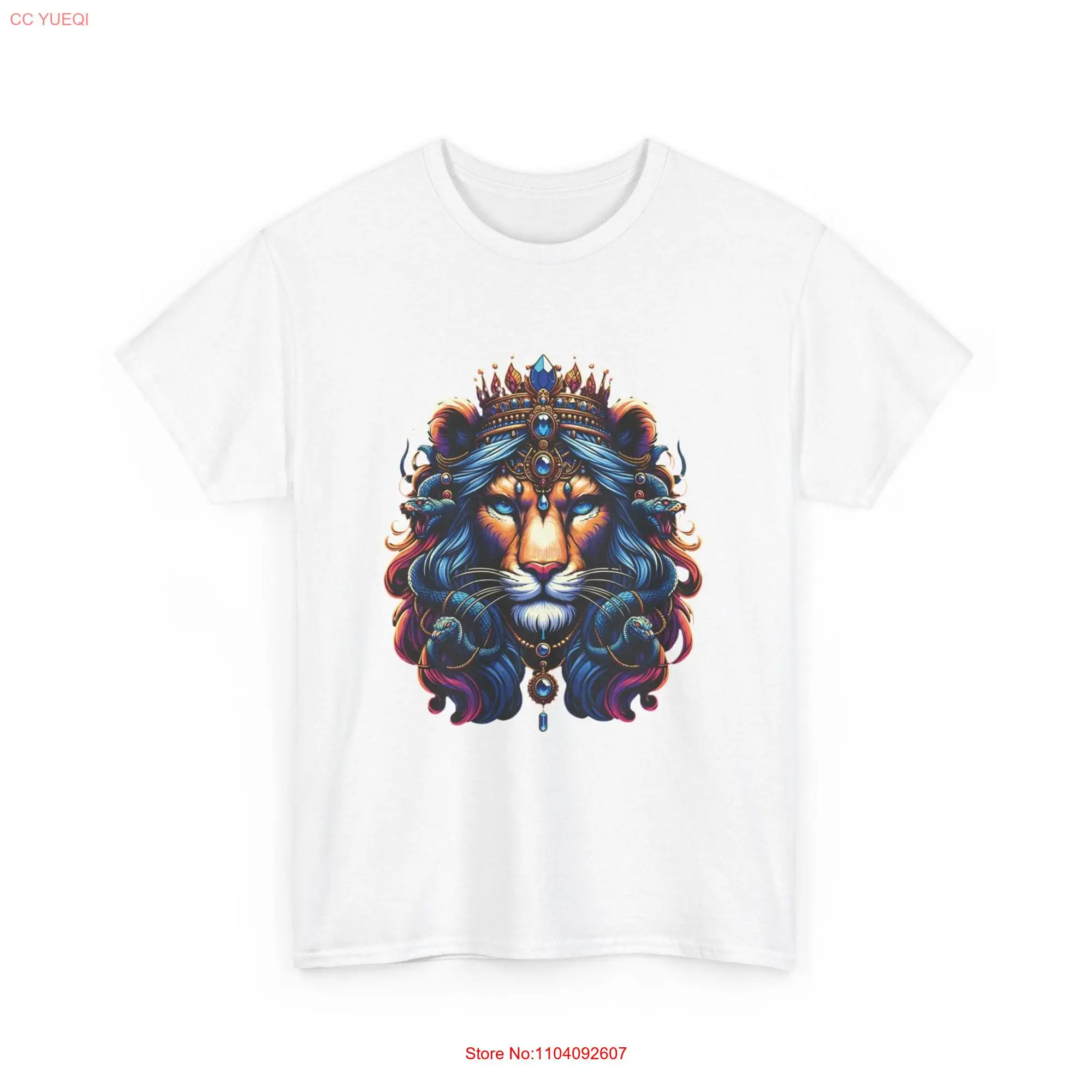 Lioness Queen Majestic T Shirt Strong Woman Jewelry Crown Snakes Design Empowering Art 100 Cotton for Fierce Women Power