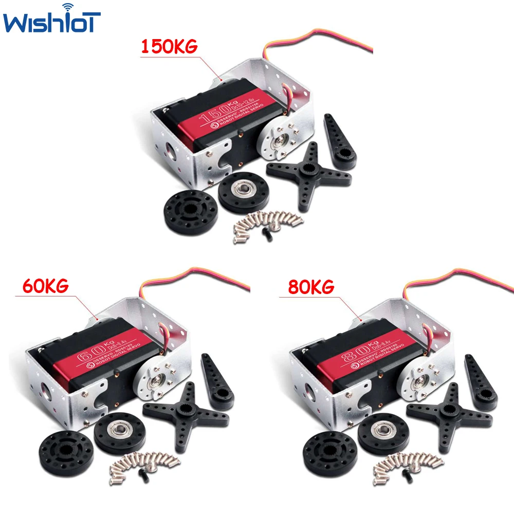 Zrobotyzowane serwo HV 150kg 80kg 60kg serwomechanizm cyfrowy z metalowymi zębatkami dwuwałowe ze wspornikiem U metalowa płytka 180/270 stopni IP66