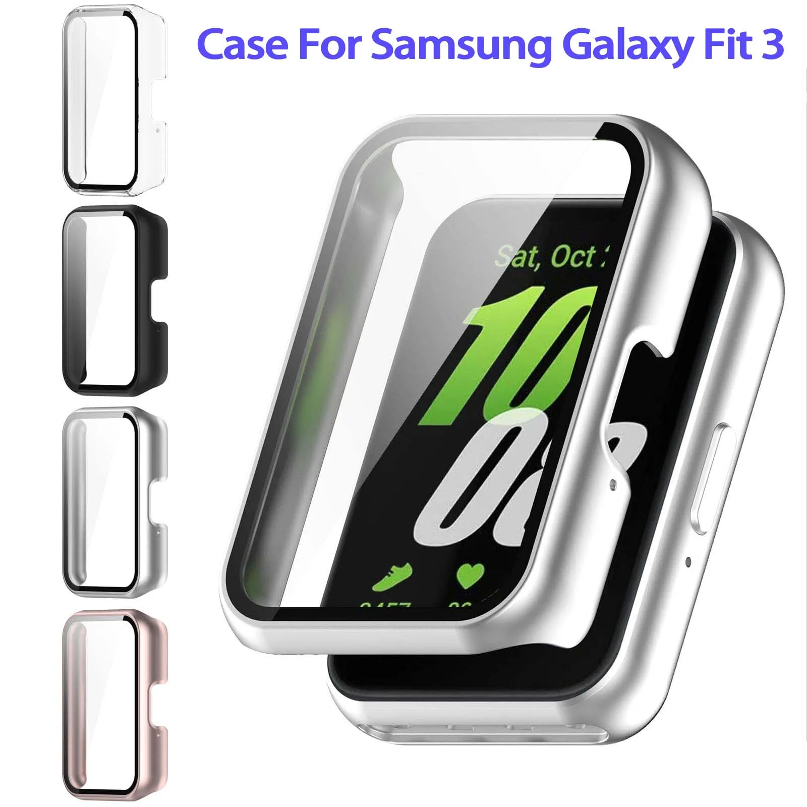 For Samsung Galaxy Fit 3 Watch Case, Watch Case + Screen Protector Film, Drop-Resistant and Scratch-Proof Hard PC Shell