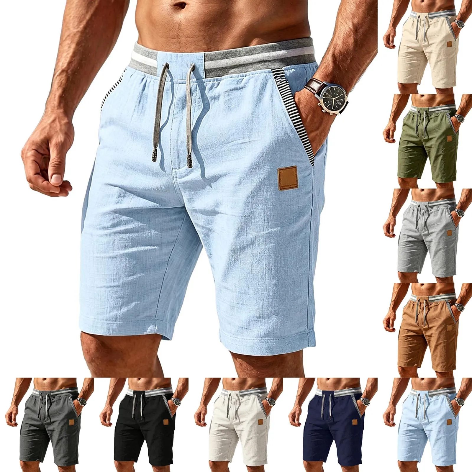 Men's Drawstring Elastic Waist Loose Casual Shorts Knee Length Summer Beach Daily Walking Shorts
