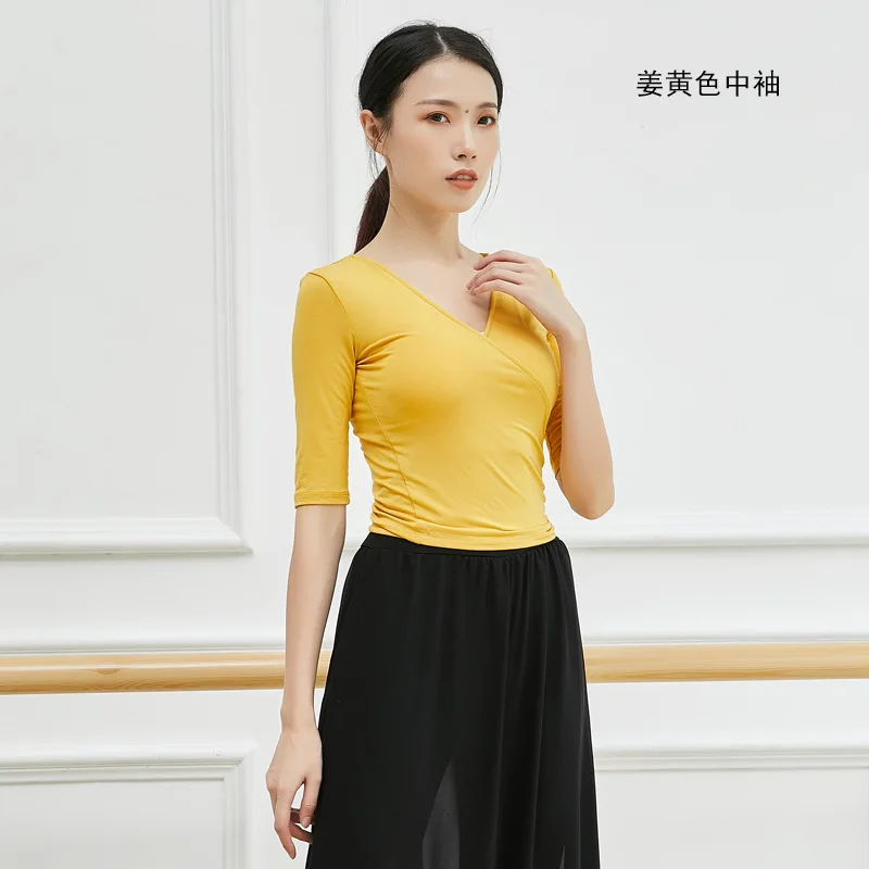 Ba Lê Crop Tops Nữ Khiêu Vũ Huấn Luyện Áo Thun Tay Dài Cô Gái Trang Phục Nữ Nhảy Múa Quần Áo Vũ Công Mặc Quần Áo Tập Yoga