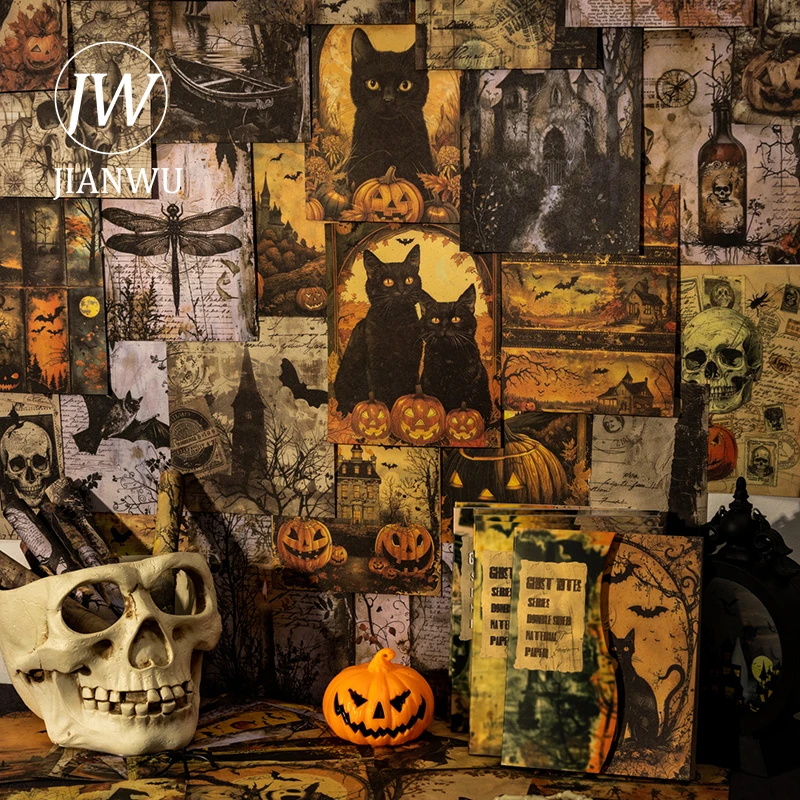 JIANWU Ghost Notes Series Vintage Dark Skull Landscape Collage Scrapbook Material Paper Creative DIY Junk Journal Stationery