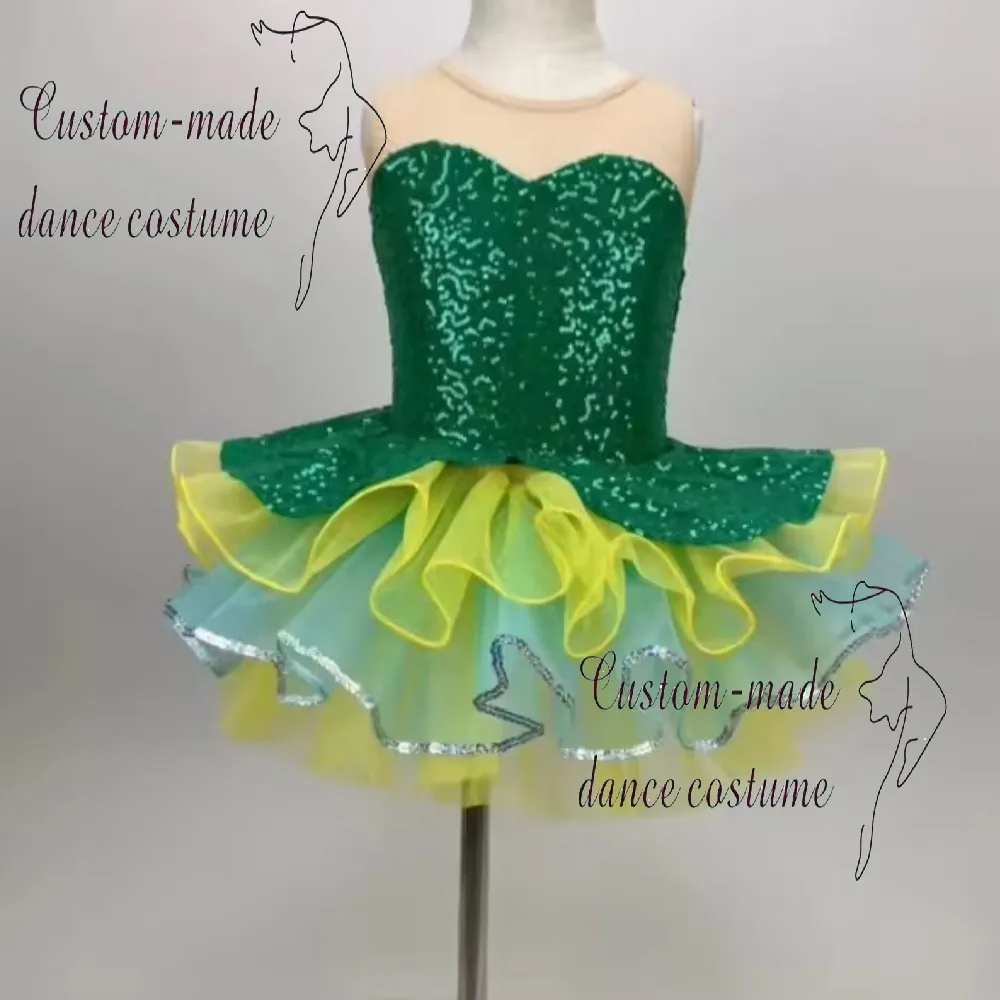 Children's and toddler dance performance costume puff dress featuring animals and fireflies, with insect and grass designs.