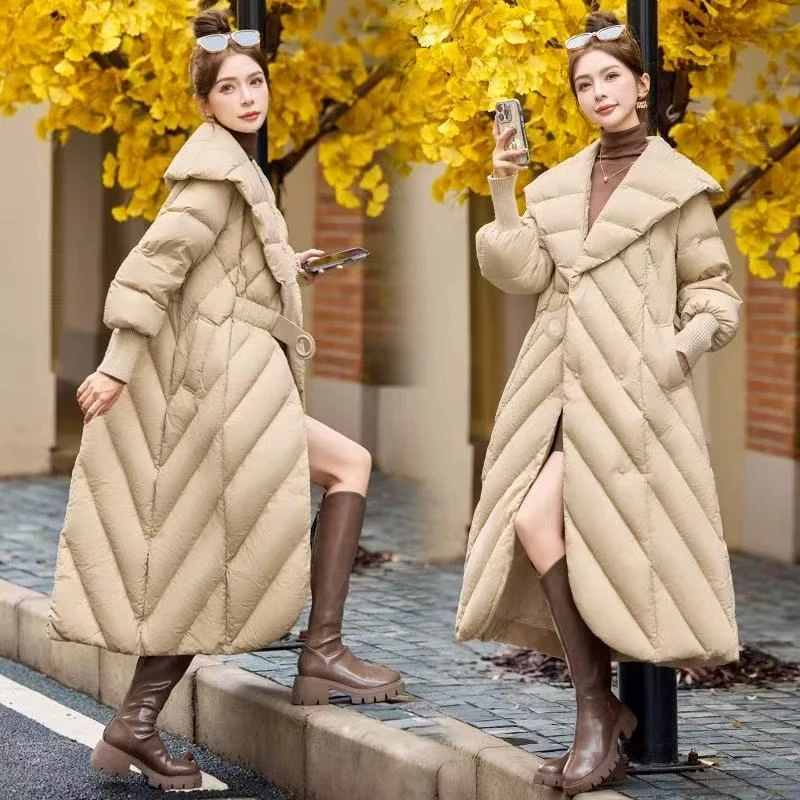 2025 Primavera delle nuove donne grande risvolto ispessito caldo tie-wrap di media lunghezza piumino Y2K piumino casual alla moda di alta qualità