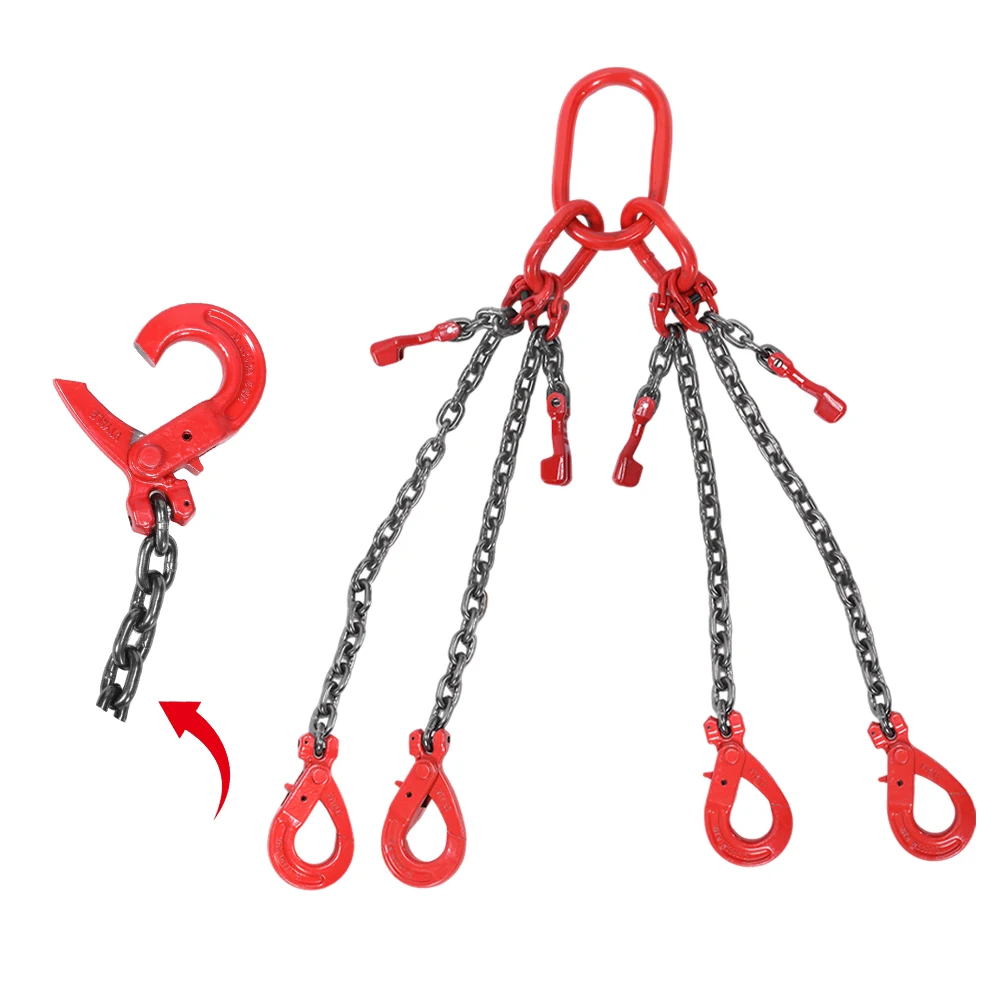 

8 Tons 4 Leg Alloy Steel Heavy Duty Lifting Chains with 4 Safety Grab Hooks Heavy-Duty Towing & Handling Sling Chains for Cargo