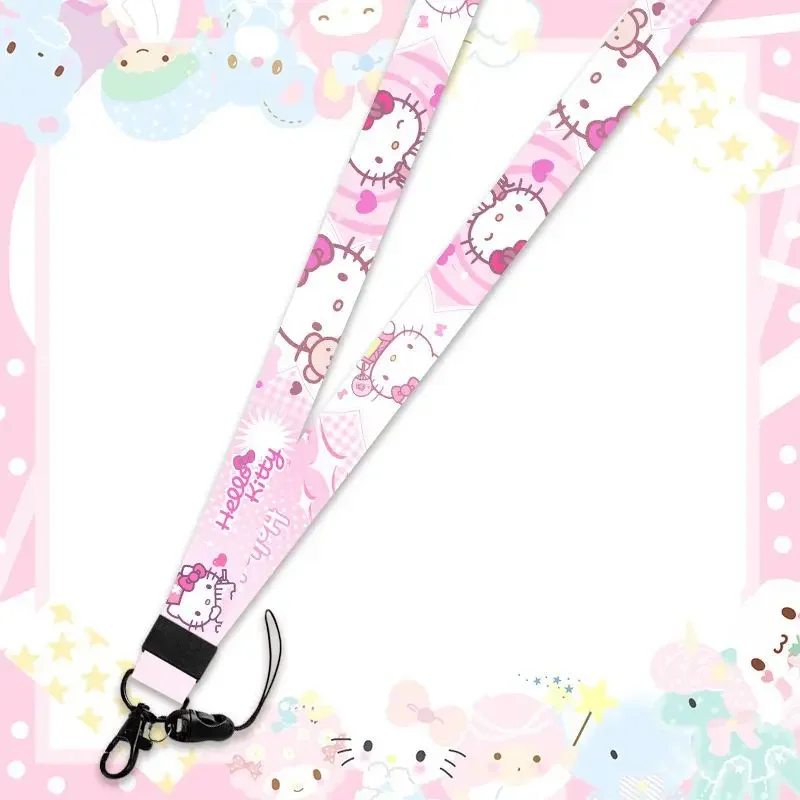 Sanrio-cordón de Hello Kitty, banda para el cuello de Anime Kuromi, tarjeta de identificación, teléfono de Fitness con soporte de identificación