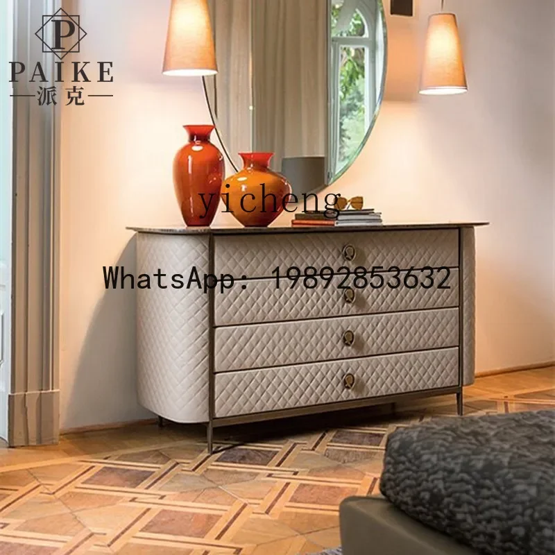 

FZ light luxury TV cabinet combination simple modern solid wood leather floor cabinet high marble audio-visual cabinet