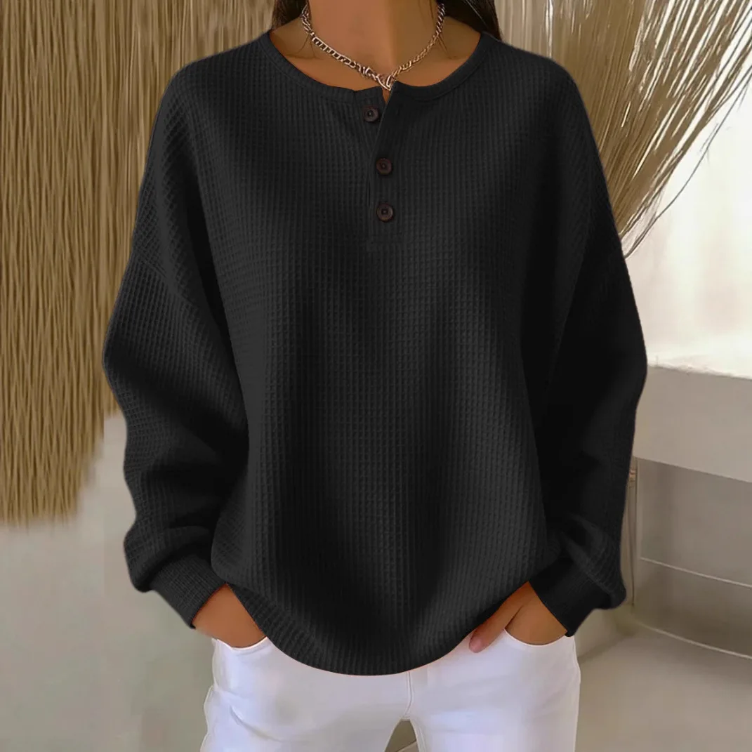 Hoodies women 2026 casual fashion round-neck Waffle autumn/Winter new solid color pullover loose top women's clothing