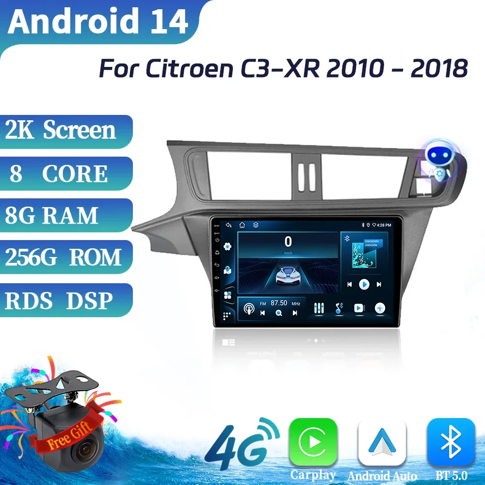 أندرويد 14 لسيتروين C3-XR 2010-2018 مشغل فيديو للسيارة راديو GPS وحدة ستيريو الملاحة واي فاي اللاسلكية BT Carplay شاشة تعمل باللمس