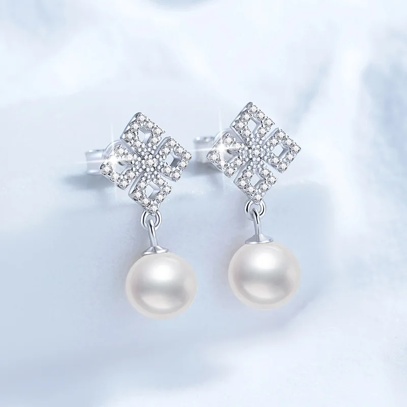

Full Diamond Moissanite Earrings Platinum PT950 18K Gold Natural Freshwater Pearl Earrings Luxury Fashion Light Luxury Earrings