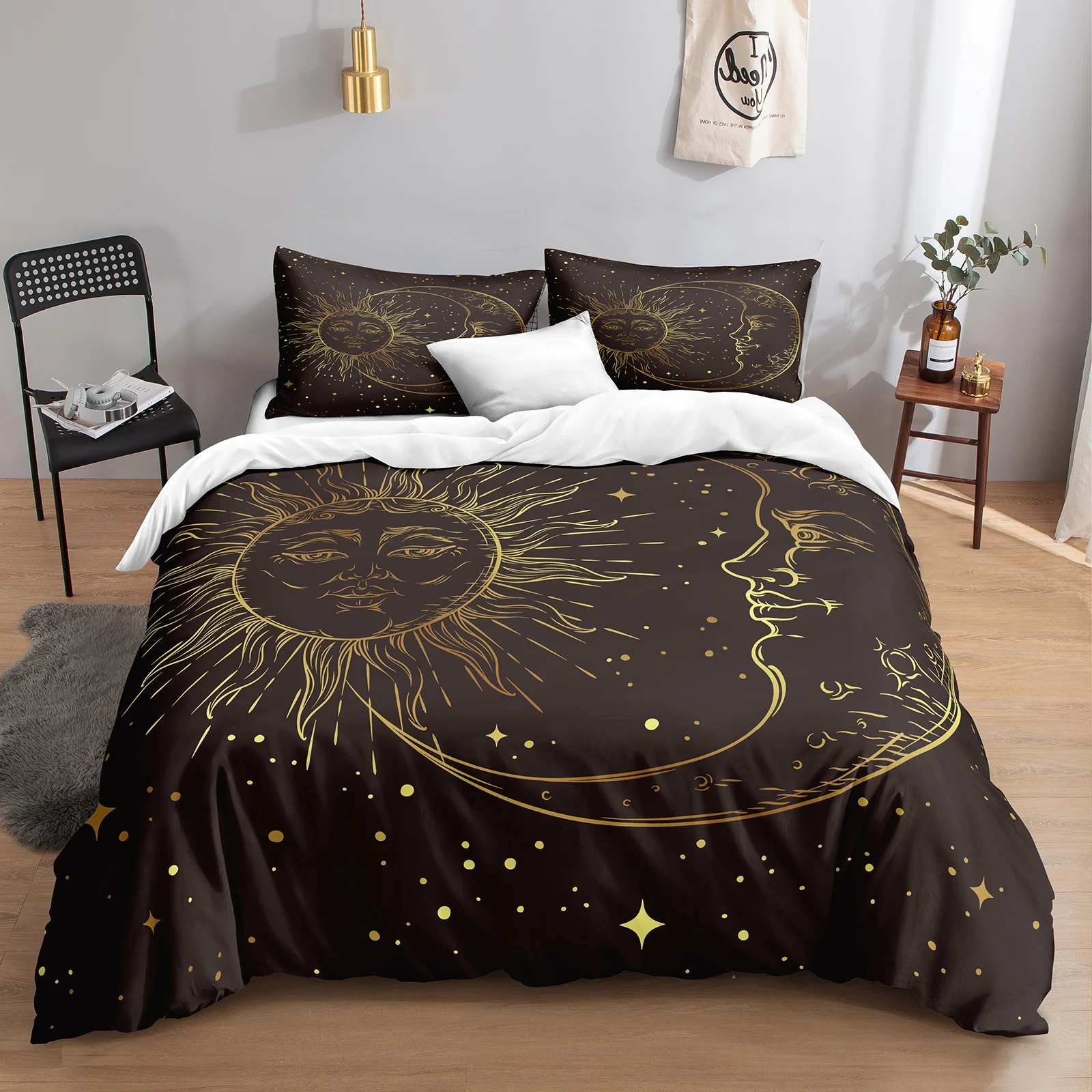 Red Sun Duvet Cover Set Green Bedding Set Modern Universe Quilt Cover for Bed Boho Digital Printed 3pc Bedding Microfiber Soft