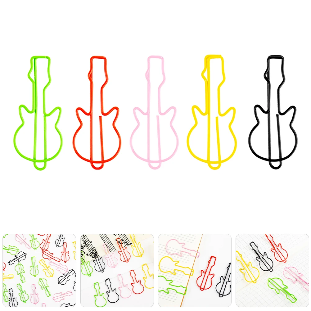 

50 Pcs Guitar Paper Clip Creative Shaped Clips Office Supplies Book Page Holders for Reading Metal