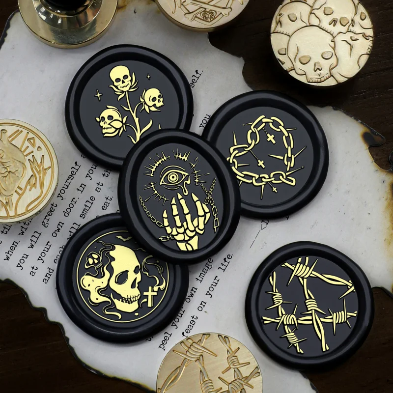 1 Stück geheimnisvoller Schädel Skelett Geist Wachssiegel Stempel Kopf für Karten Umschläge Halloween Hochzeitseinladungen Scrapbooking