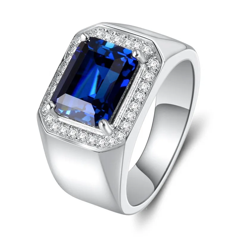 Solitaire Male 5ct Lab Emerald Sapphire Ring 925 sterling silver Engagement Wedding band Rings for Men Moissanite Party Jewelry