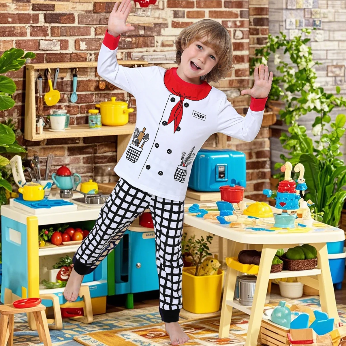 子供のためのハロウィーンのパジャマセット,シェフの衣装,料理の制服,コスプレパーティー,就学前のキャリアの日をテーマにした服,男の子のためのパジャマ