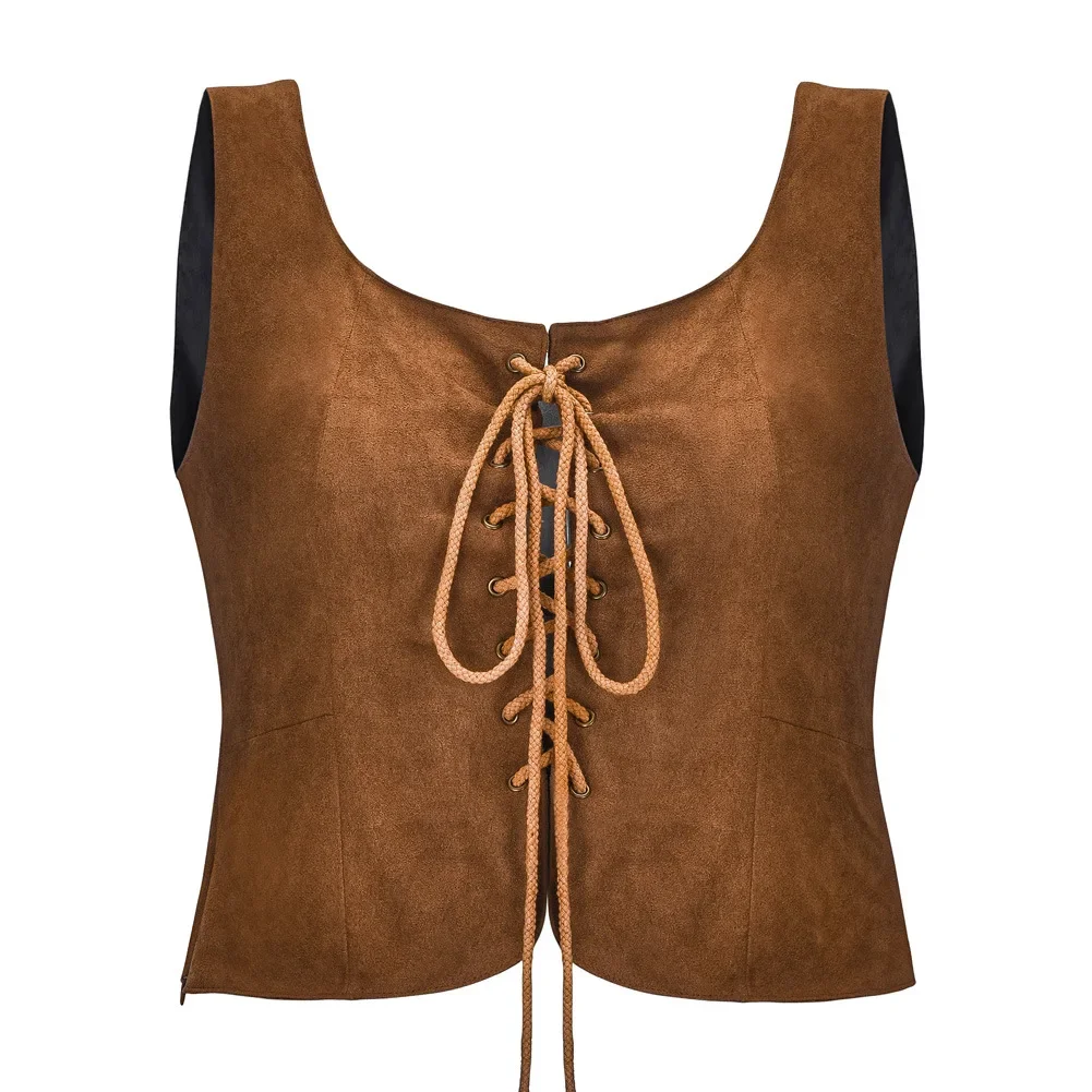 Medieval Women Vintage Suede Corset Crop Top Victorian Pirate Lady Waistcoat Renaissance Celtic Archer Cosplay Halloween Costume