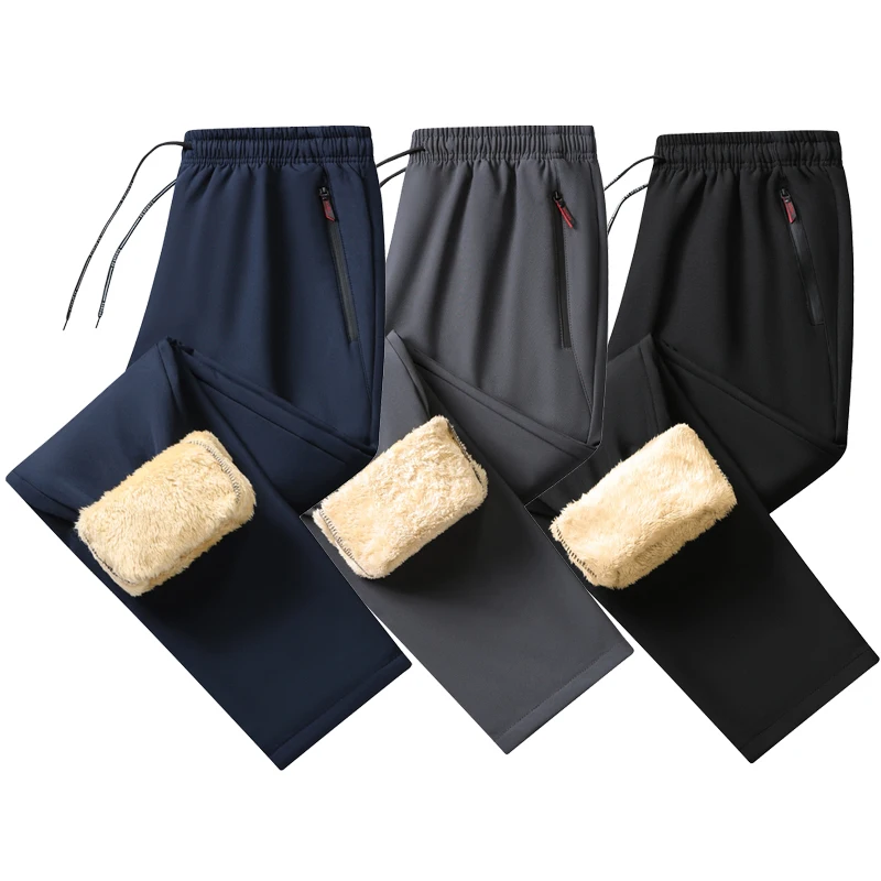 

Winter Lamb Wool Casual Pants Men's Fitness Jogging Pants Men's Solid Color Drawstring Wool Straight Leg Outdoor Hiking Pants