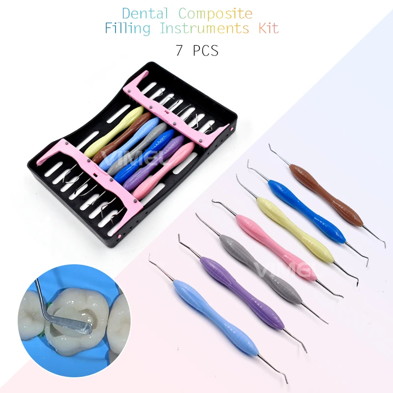 

7PCS/SET den tal Resin Filler Set Plastic Dresser With Silicone Handle Aesthetic Restoration Kit for Resin Knife Spatula Tool
