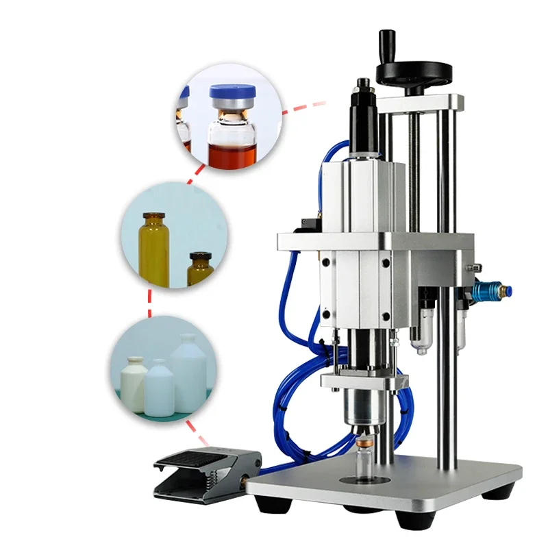 Máquina taponadora neumática LY, equipo de sellado de botellas, herramienta de tapa de bloqueo de botellas de aceite para prensado de anillos de cuello, prensado superior de vial