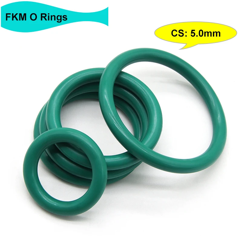 

10pcs Green FKM O Ring Sealing Gasket CS 5.0mm OD 16~100mm Oil Resistant High Temperature Resistance Fluorine Rubber Rings