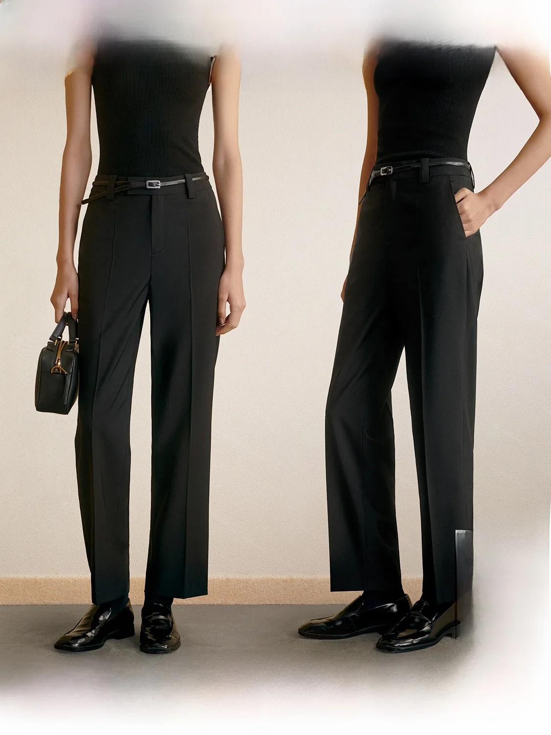 

ZhiZhi NonNon Fine Spun Woolen Tapered Pants Women's Casual High Waist Nine Points Polyester Wool Blend Elastic Fiber