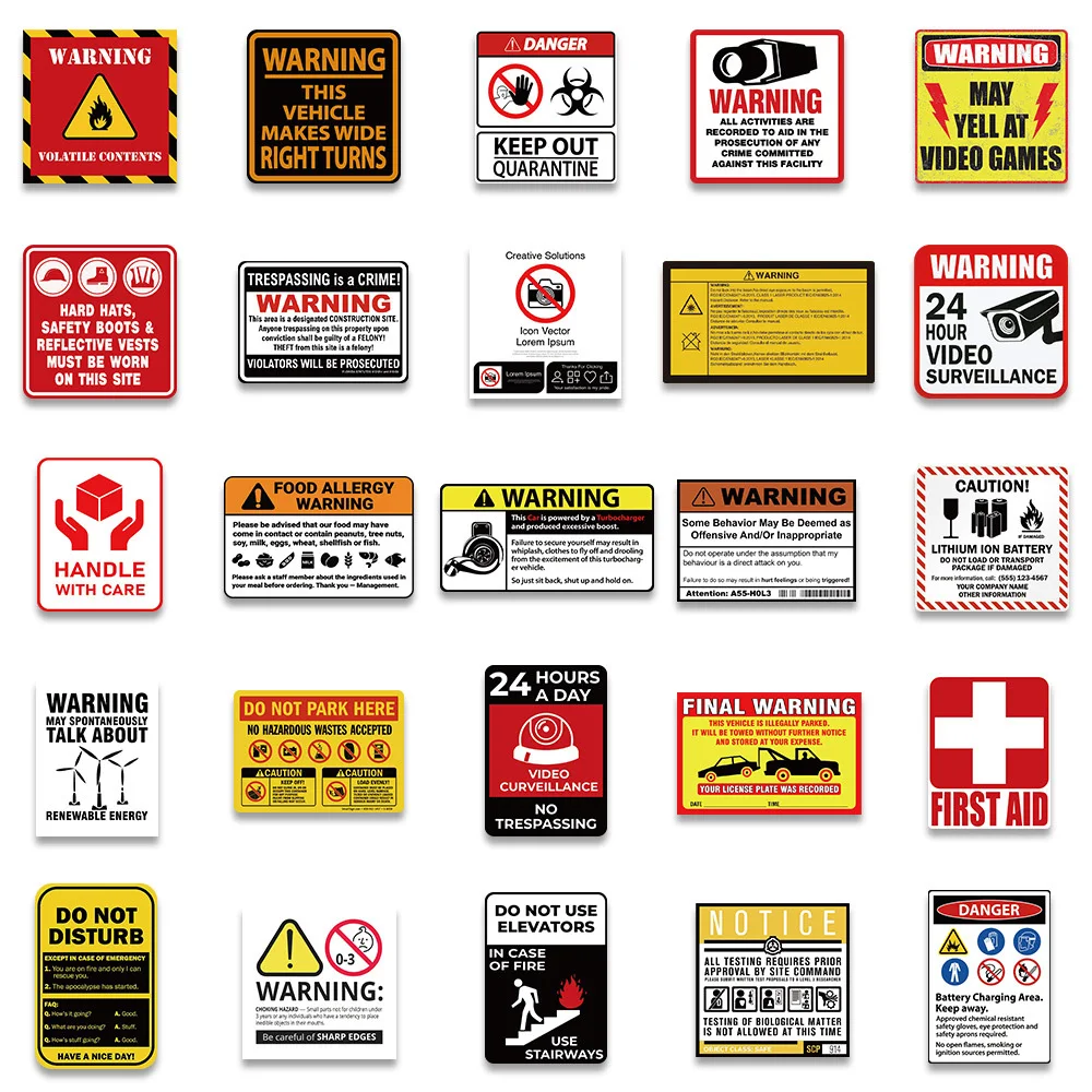 10/40/75pcs Funny Warning Stickers Danger Banning Signs Reminder Decals Skateboard Car Laptop Motorcycle Cool Waterproof Sticker