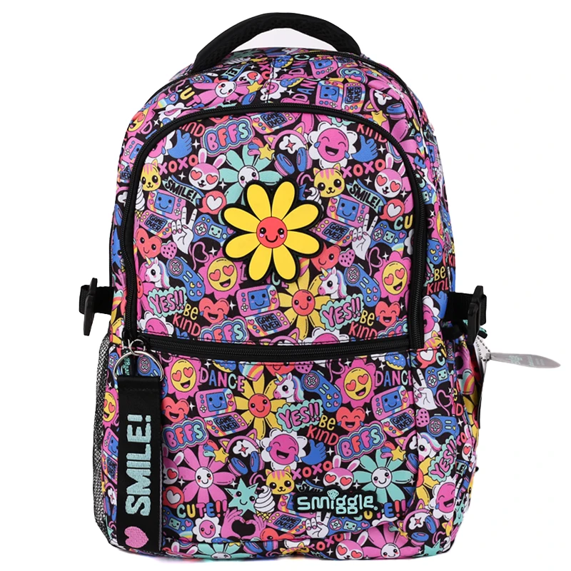 Australian Smiggle Stationery Primary School Students\' Burden Reduction Backpack Large Capacity Black Sunflower Backpack Set