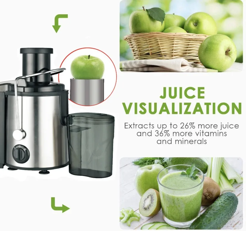 Multifunctional Juicer Machines with Anti-drip & Anti-slip Function, Home Centrifugal Juicer Whole Fruit and Vegetable,2 Speeds