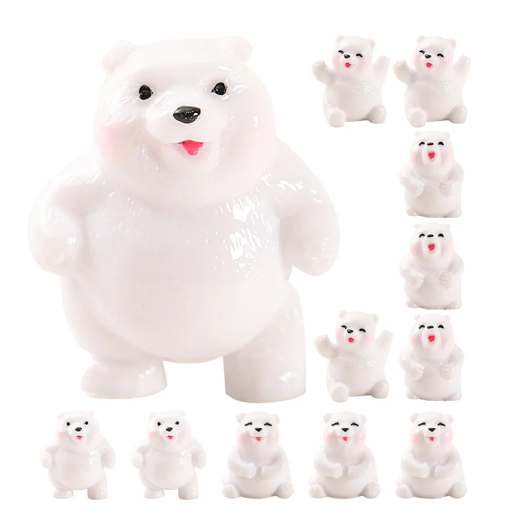 12 Pcs Small Landscape Ornaments Mini Bear Figurines Miniature Resin Statue Decors Garden