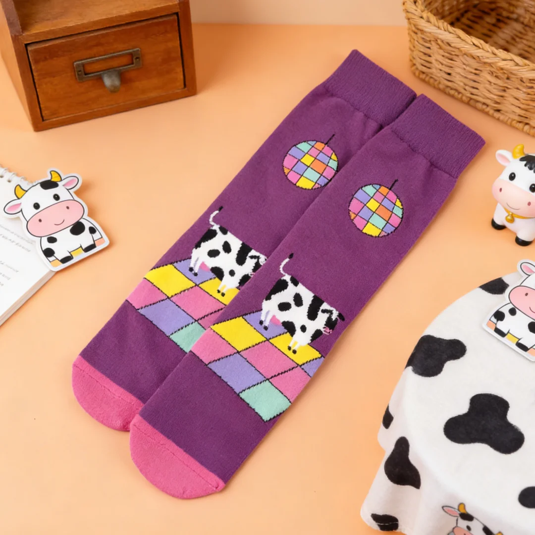 【1 Paar】Funky Cow mit lebendigen, geometrischen, kreativen und modischen Wadensocken für Unisex