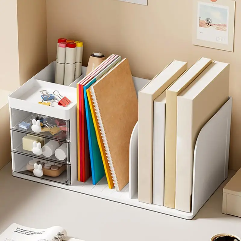 

Desk Organizer with Drawers Simple Drawer File Rack and Pen Holder with 3 Sections Vertical File Bookshelf