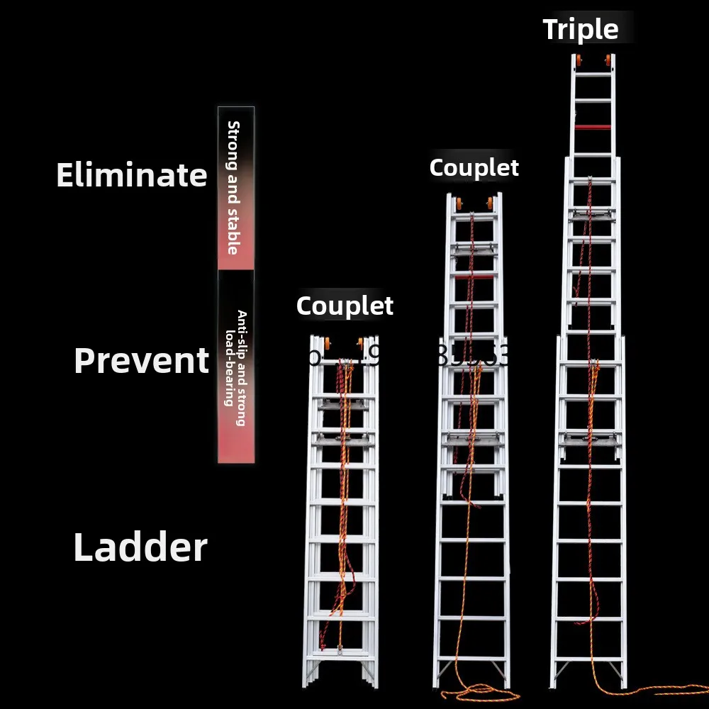 YFY Aluminum Alloy 3-Section Fire Ladder Thickened Folding Single-Sided Lifting Household Engineering Ladder Cloud Ladder