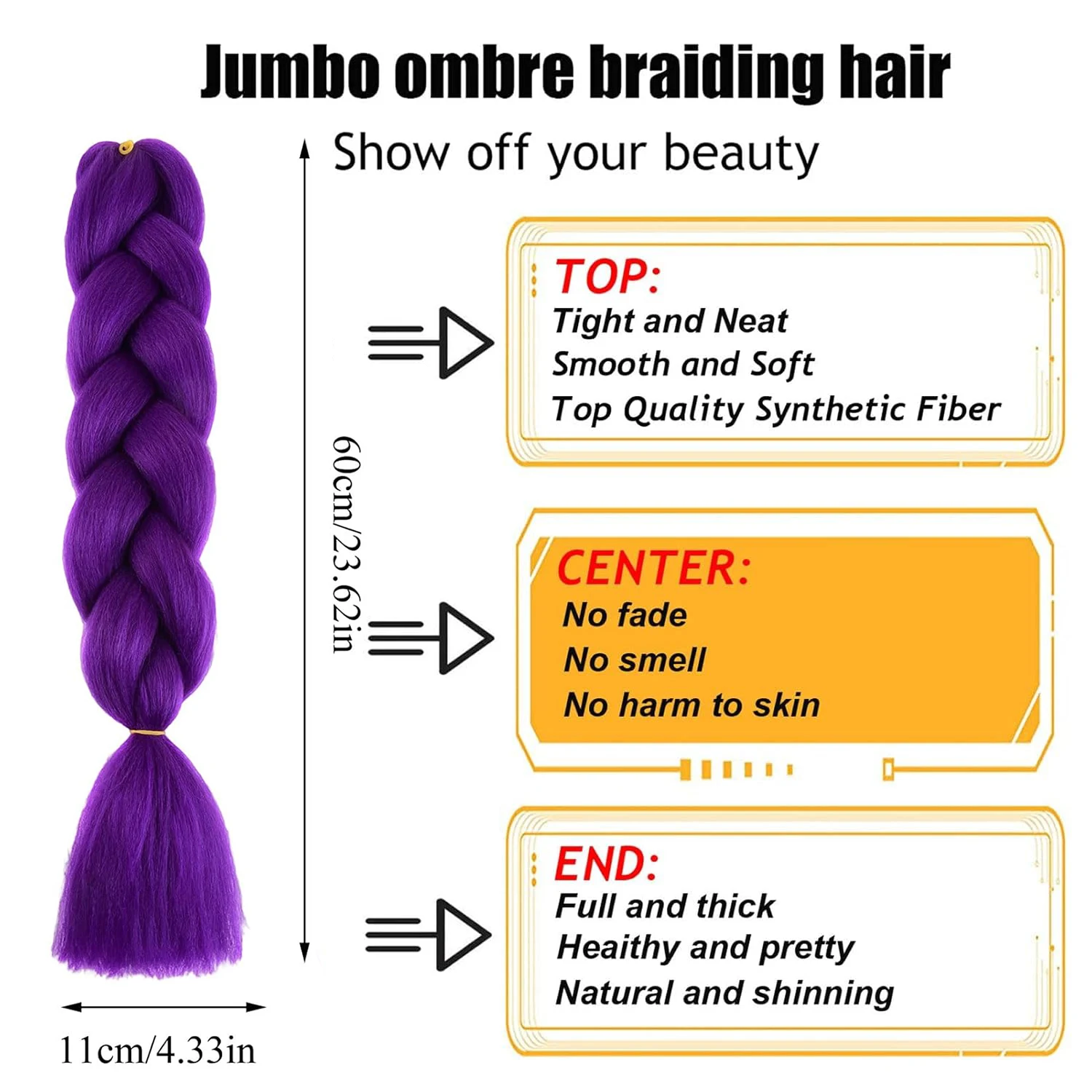 Synthetic Jumbo Braids Hair 24 Inch Colorful Hair Extensions Twist Braiding Hair for Women, Kids Daily Cosplay Use