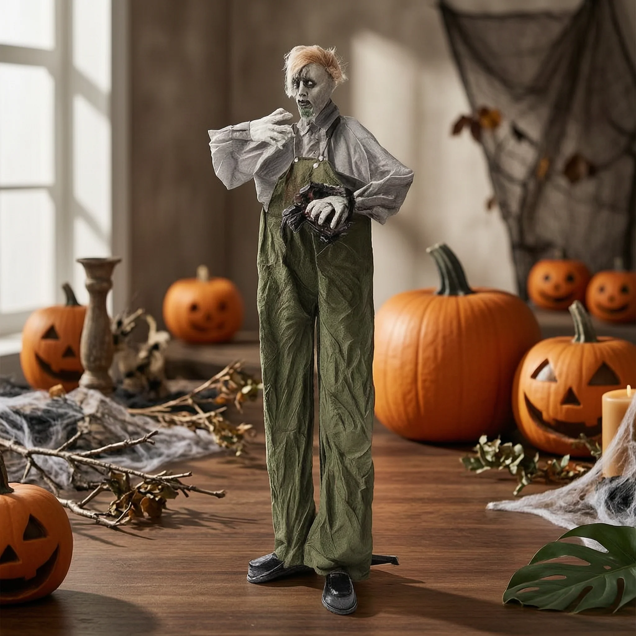 Electrically Powered Scary Zombie Holiday Prop Display Figure with Light-up Eyes for Haunted Halloween Event
