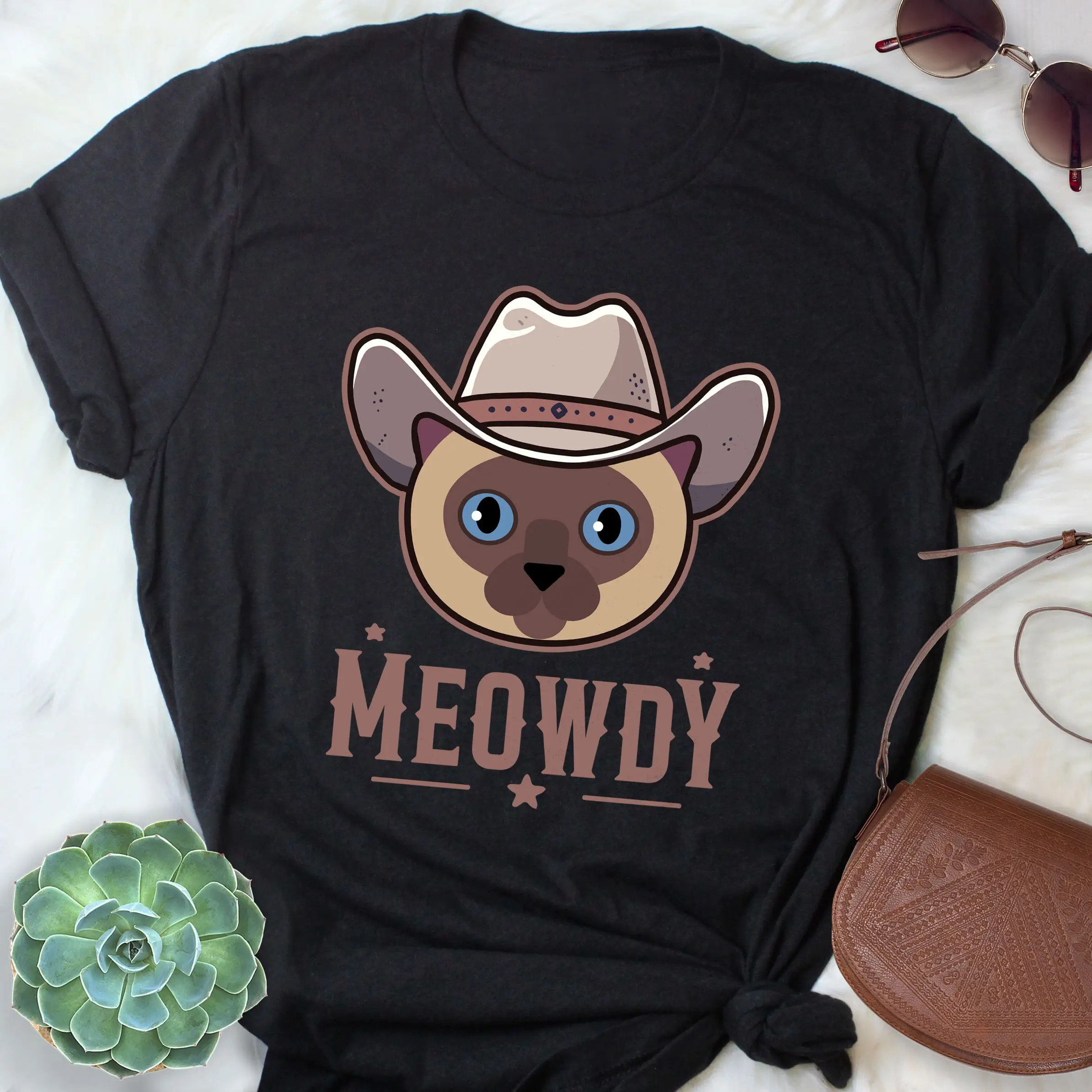 Siamese Cat Meowdy T Shirt Funny Cowboy Lover Cute Howdy Pet Mom Dad Western Texas Yeehaw Meme