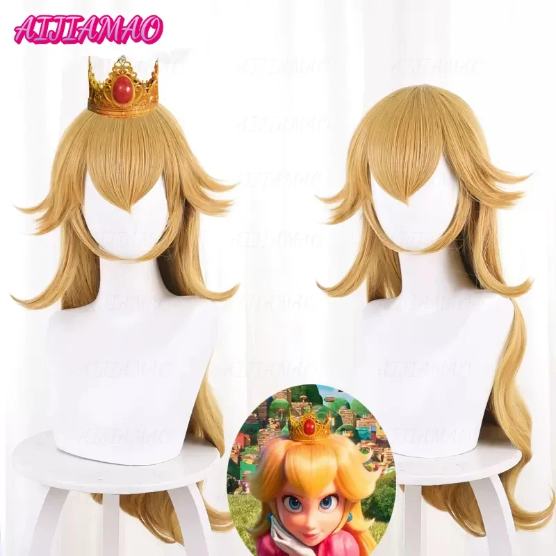 NEW！Super Mario Brothers Princess Peach Cosplay Wig Princess Toadstool Heat Resistant Synthetic Hair Long Wavy Wigs   Wig Cap