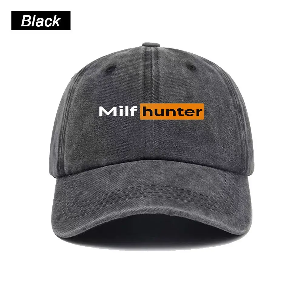 Vintage Washed Baseball Cap Milf Hunter Print Graphic Unisex Streetwear Casual Trucker Style Summer Cotton Dad Hat