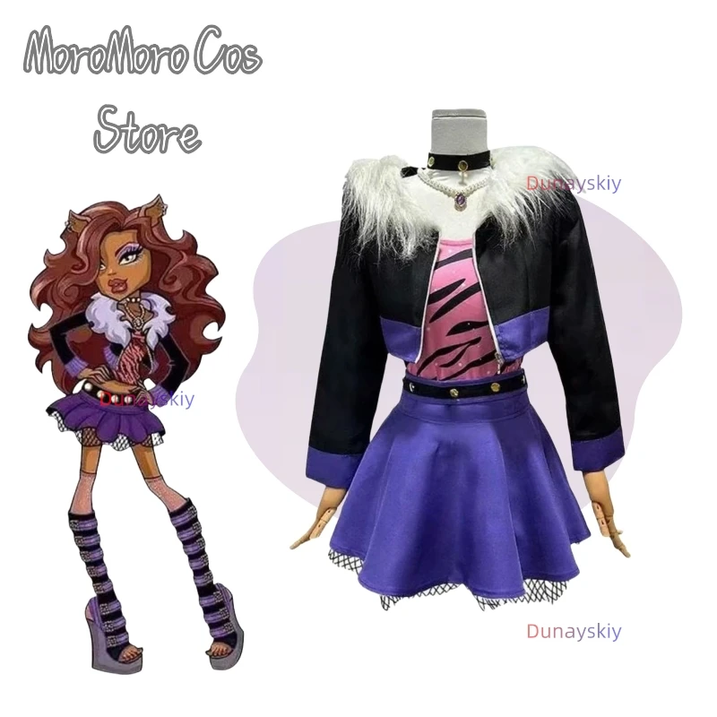

Monster Clawdeen Wolf Hig Cosplay Costume Role Play Top Coat Skirt Suit Hig Quality Heat Resistant Halloween Carnival Clothes