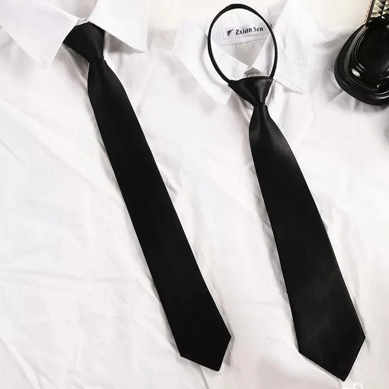 Corbata con Clip Simple negra Unisex, corbata de seguridad, uniforme, camisa, traje, corbatas, azafata, mate, funeraria, corbatas perezosas para hombres, mujeres y estudiantes