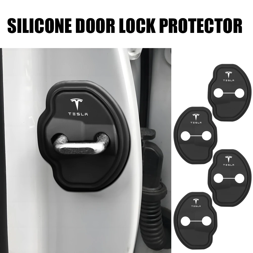 

2/4Pcs Silicone Car Door Lock Cover Protective Buckle Sticker For Tesla Model 3 Model S X Model Y Roadster SpaceX Cybertruck