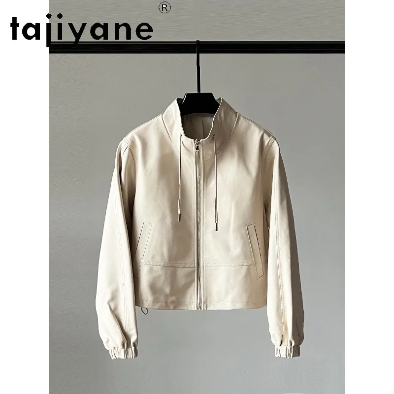 TAJIYANE Oil Wax Sheepskin Genuine Leather Jacket Women Stand Collar Leather Coat Short Biker Jackets Korean Outerwear Jaqueta