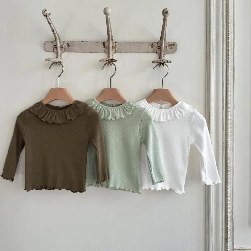 

2025 Autumn New Baby Girl Long Sleeve T Shirts Infant Lace Collar Knit Tops Toddler Girl Knitted Bottoming Shirts Kids Clothes