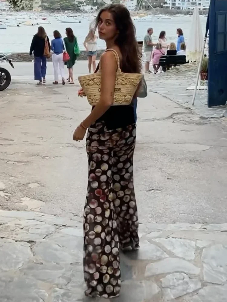 레오파드 인쇄 바지 여성 패션 높은 허리 인쇄 넓은 다리 바지 여성 우아한 인쇄 긴 바지