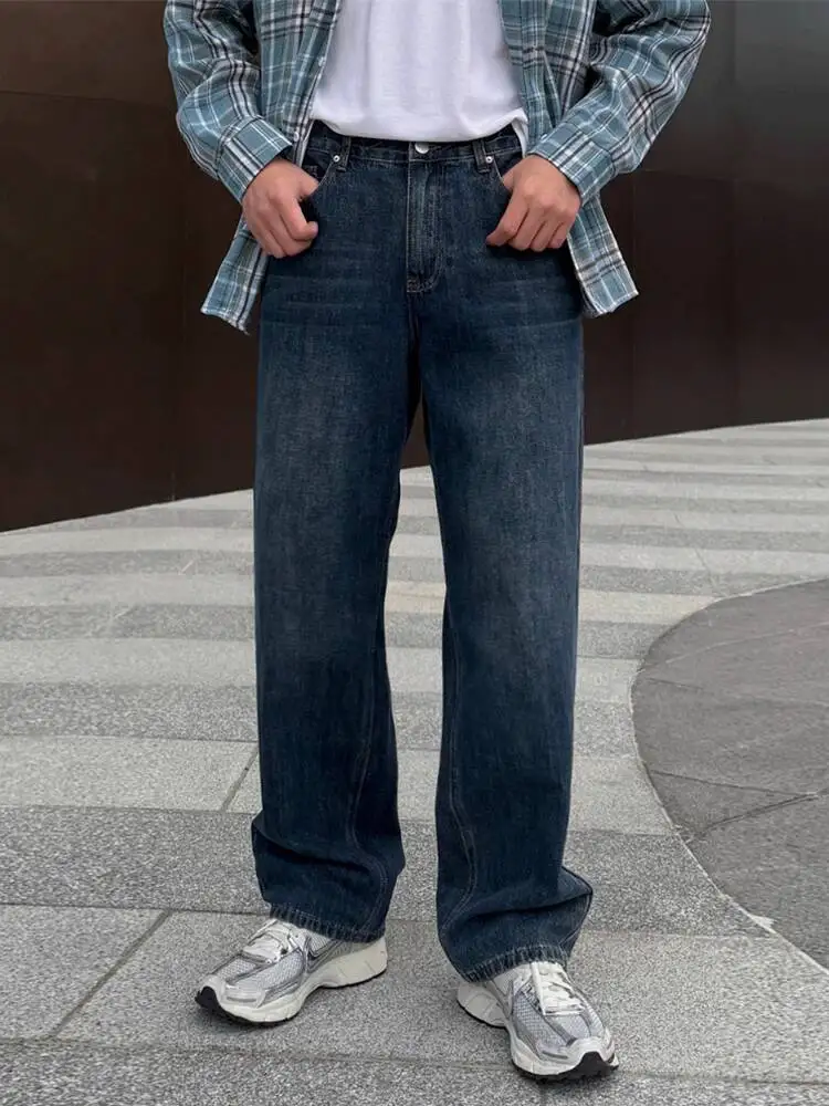 

SYUHGFA New Trendy Simple Male Washed Denim Pants Straight Leg Solid Color Jeans Men Autumn 2025 Trend Loose Men's Bottoms