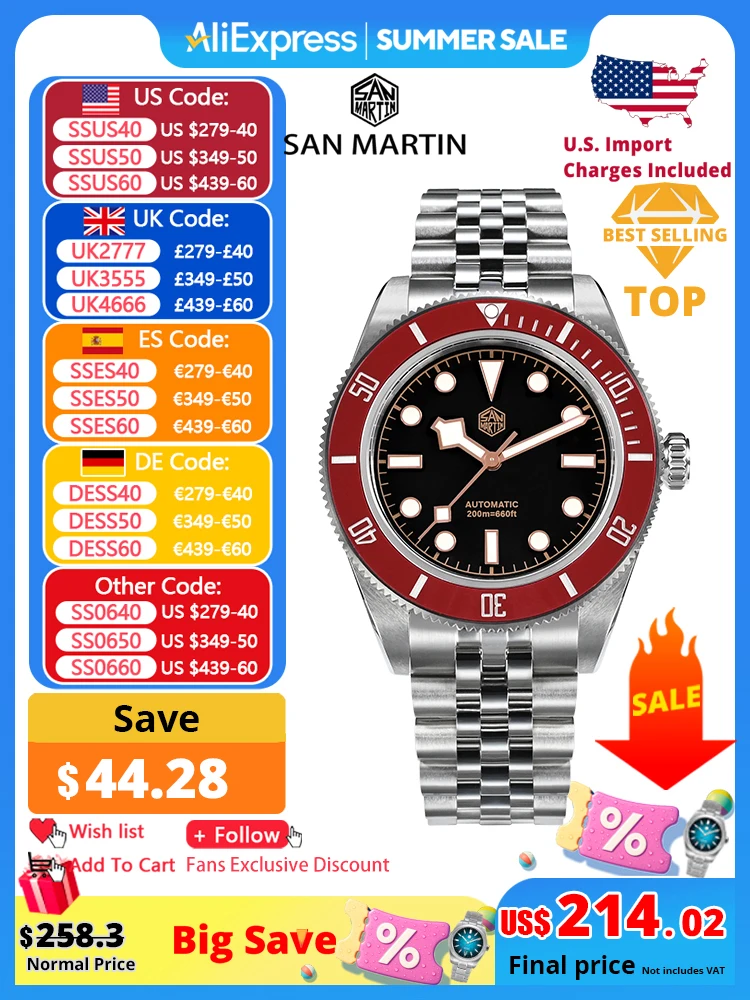 

San Martin New 40mm BB Diver Watch Top Brand Classic Mens Watches NH35 Automatic Mechanical Sapphire Waterproof Reloj SN0128