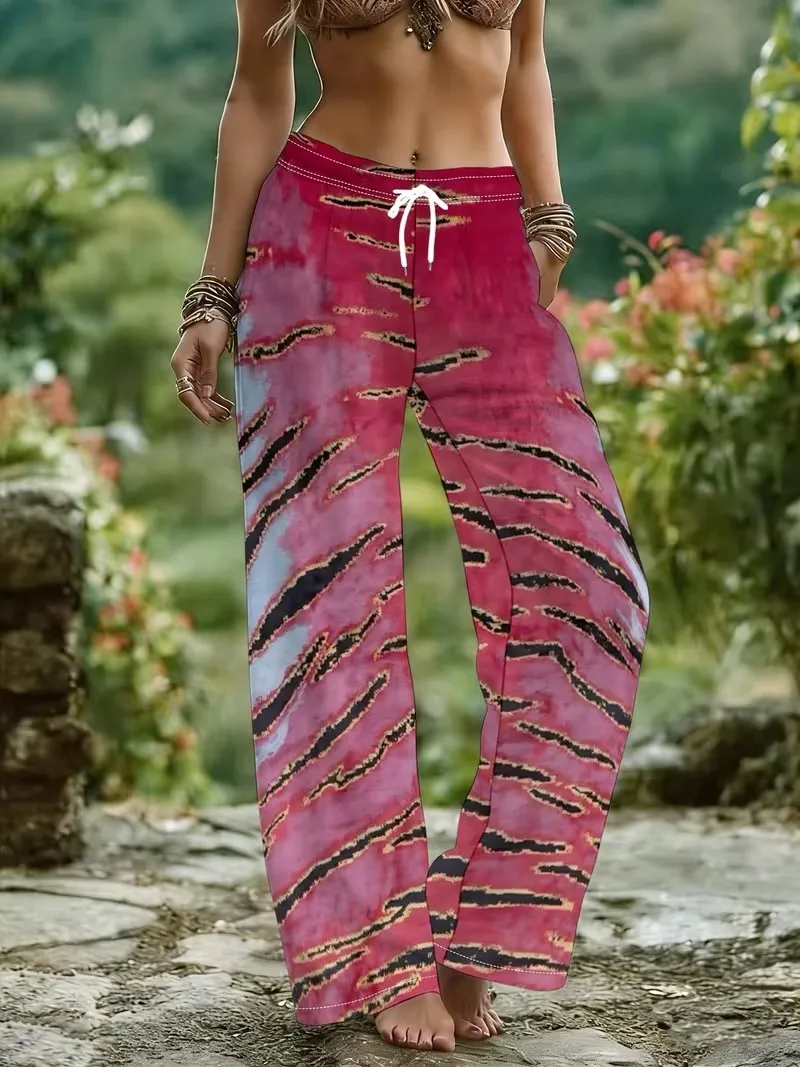 Retro Ethnic Style 3D Print Women's Wide-leg Pants Drawstring Relaxed-Fit Casual Comfortable Breathable Fashion Wide-Leg Pants
