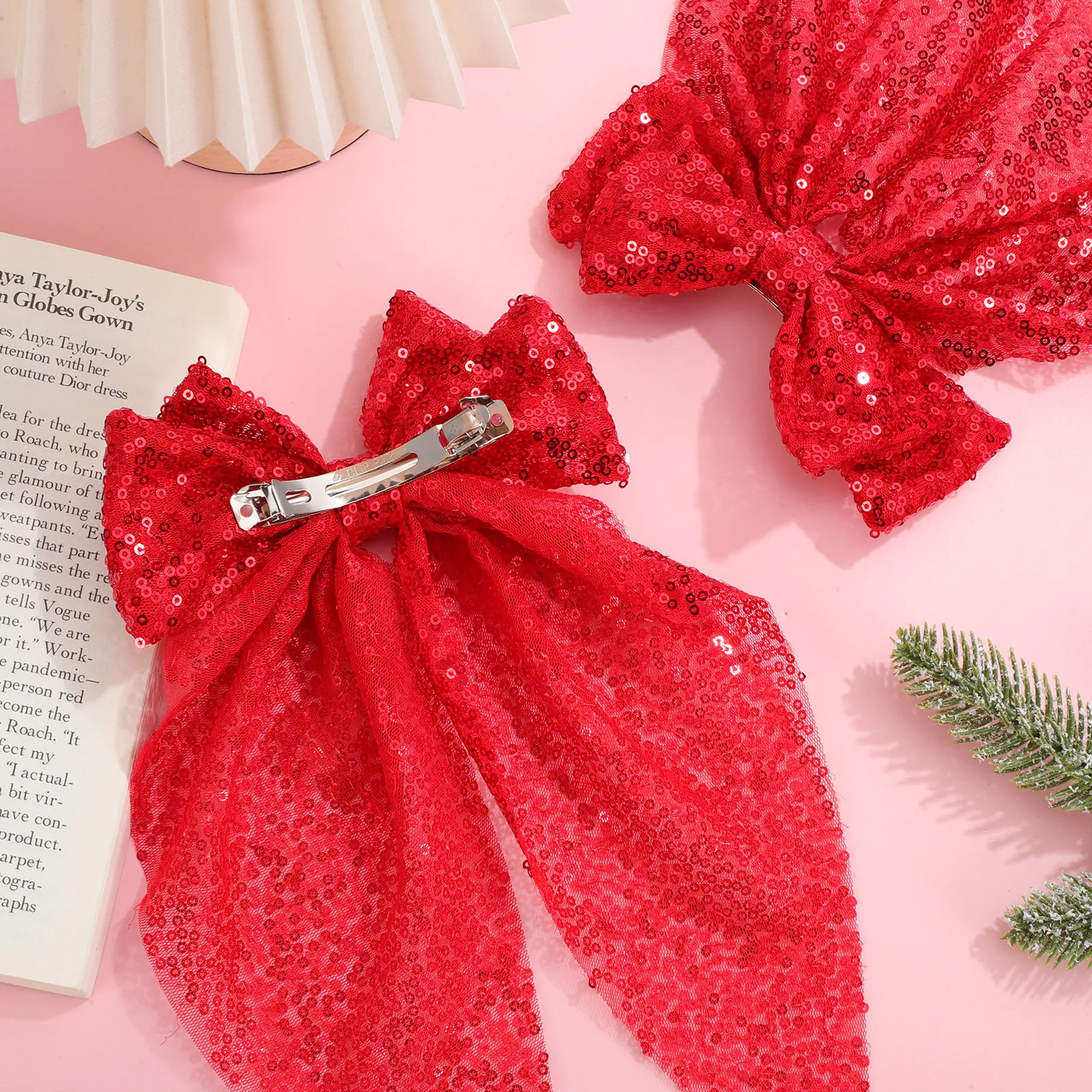 

2Pcs Hair Bow Clips Large Sequin Glitter Hair Bows Cheerleader Accessories Valentines Day Sparkly Barrette for Girls Women