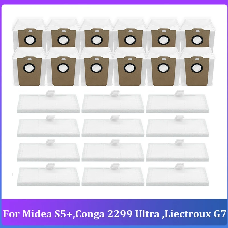 Caci 24 Buah untuk Midea S5 + Plus, Conga 2299 Ultra Home X-treme Genesis Suku Cadang Pengganti Penyedot Debu Kantong Debu Filter Hepa