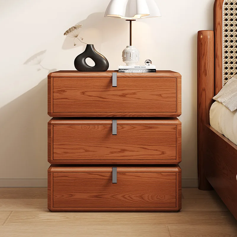 Solid wood rotating bedside table black simple high value artistic sense high-end bedroom storage bedside table