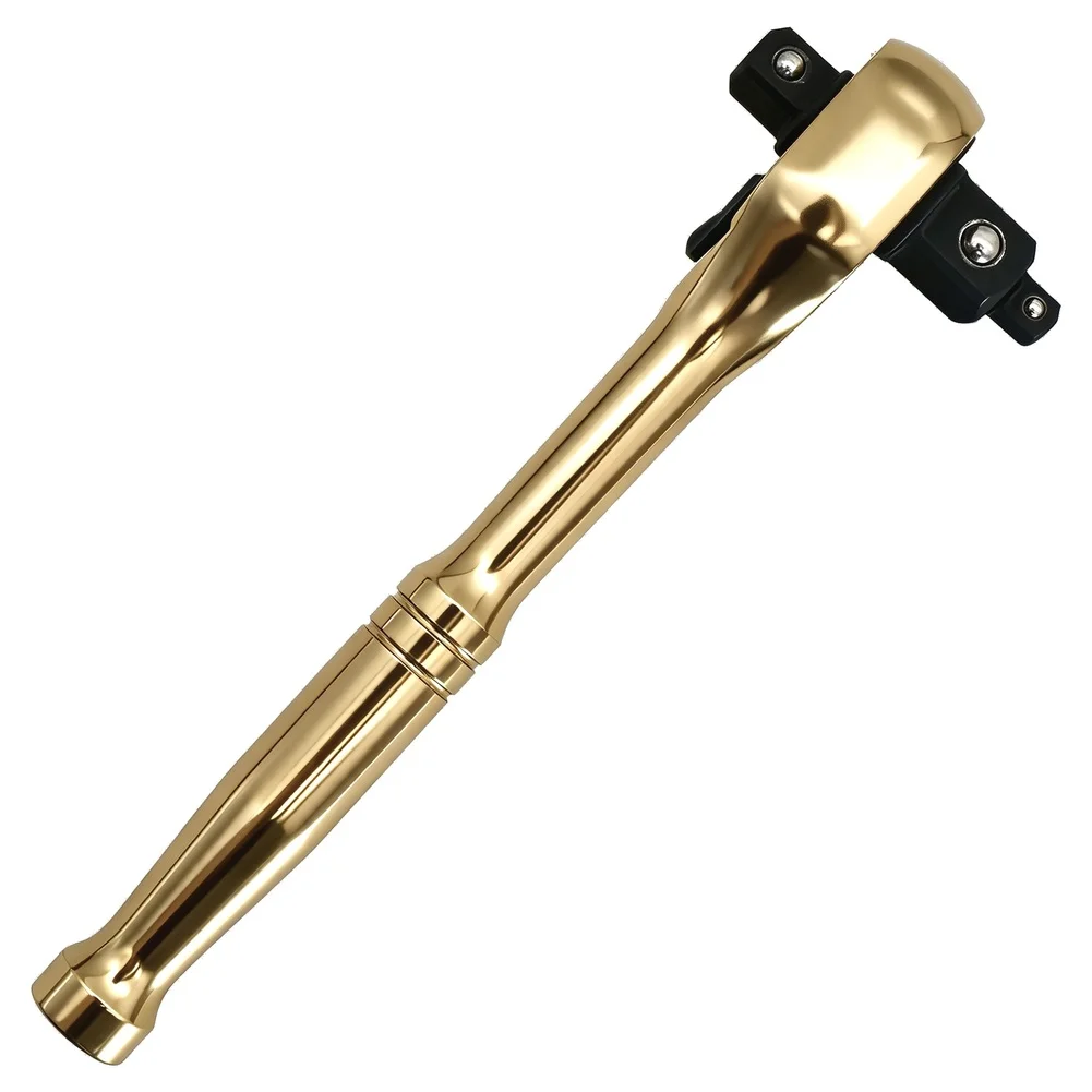 Gold 3in1 Ratchet Wrench 72 Tooth Reversible Double Headed Socket Spanner With 1/4 3/8 1/2 Inch Drive For Vehicle Car Motorcy